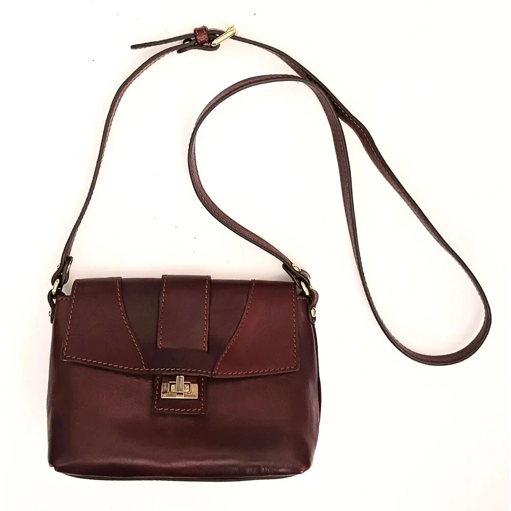 Floto Cognac Brown Leather Crossbody Bag Made in Italy 8X6